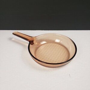 Visions Corning 7" Amber Glass Frying Pan Oven Stove Pyrex Vintage Cook Bake